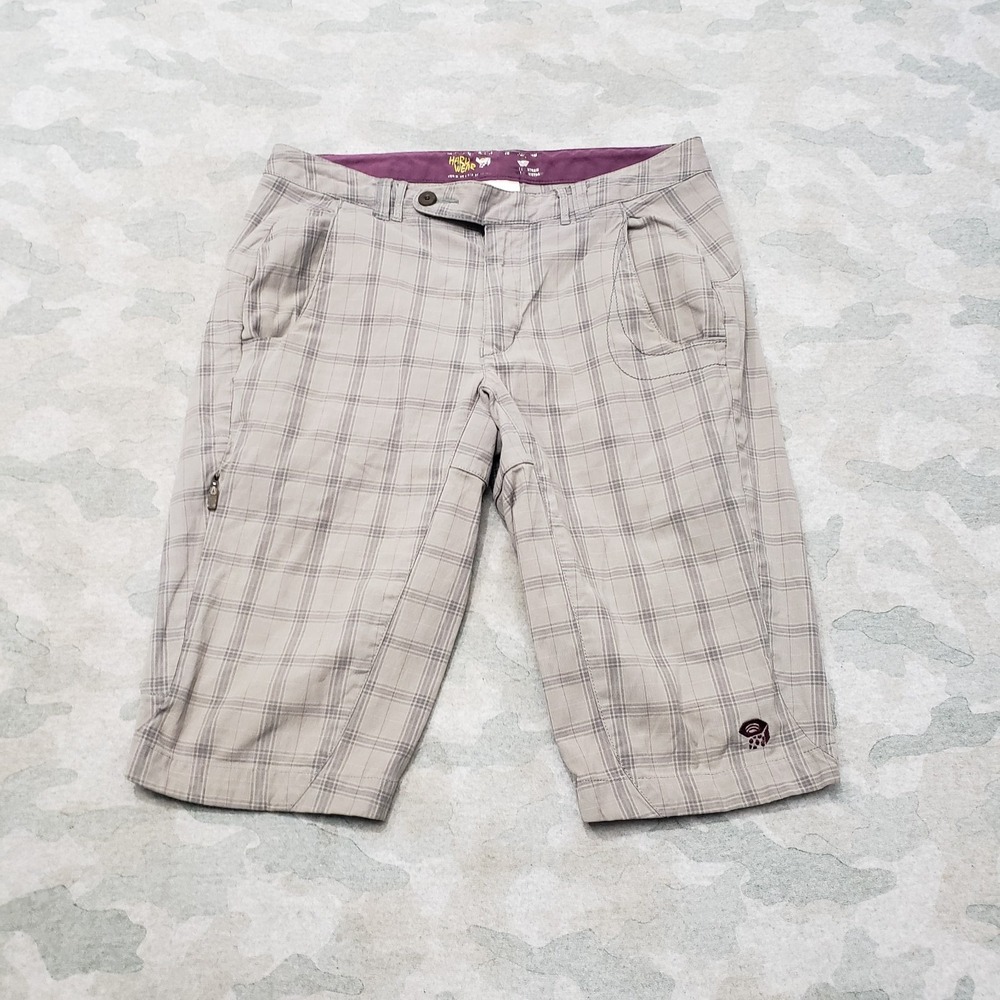 Mountain Hardwear Shorts Womens Medium Gray Pockets Plaid Check Outdoors